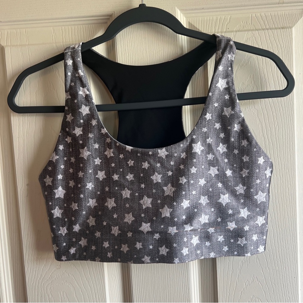 Terez Hi-Shine Wireless Sports Bra,Light Gray Stars new womens size L